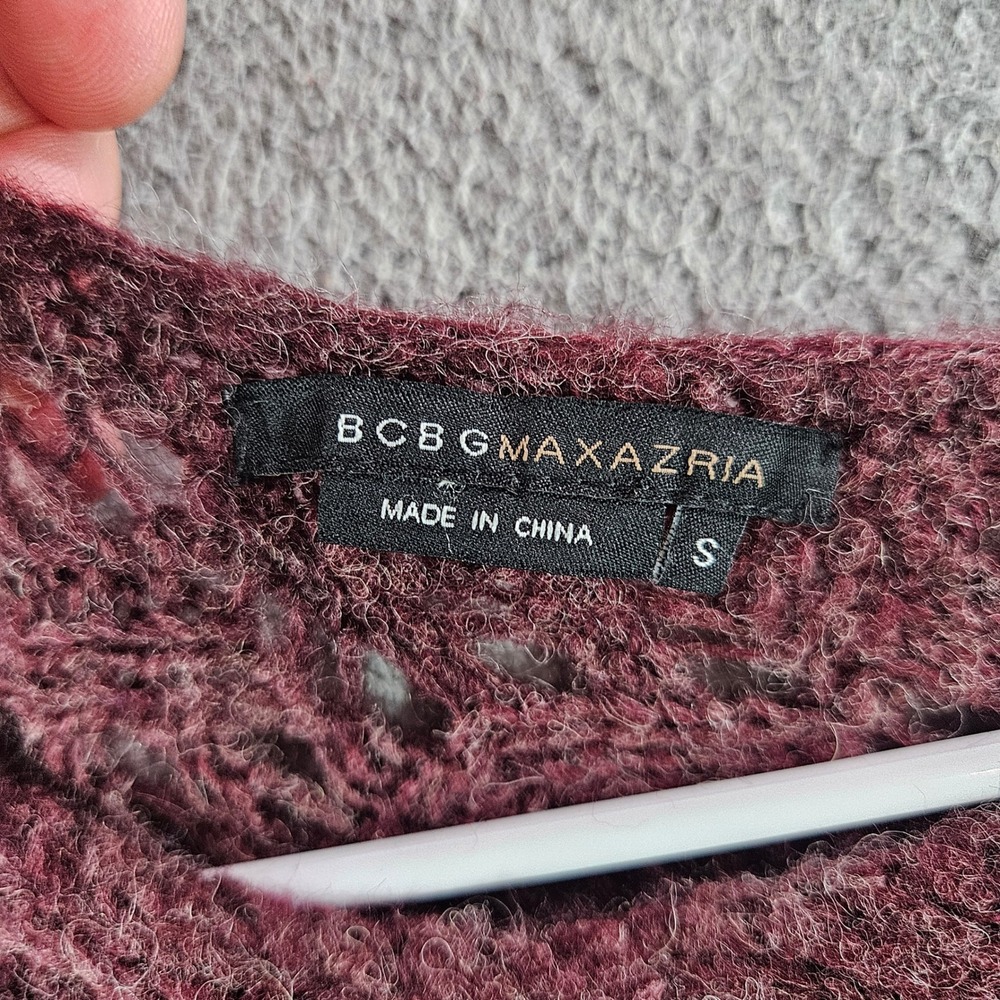 BCBGMAXAZRIA Burgundy Pointelle Open Knit Dolman Batwing Sleeve Sweater Small - Picture 3 of 10